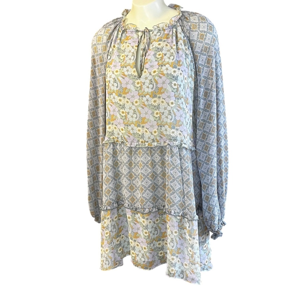 Show‎ Me Your Mumu Birdie Mini Dress Golden Coast Floral Boho Tiered Ruffle XS